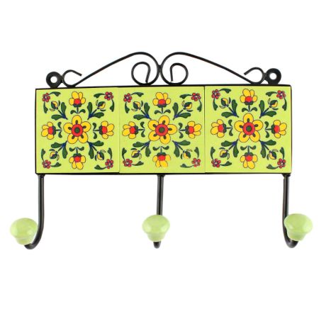 Forest Green Wheel Flower Ceramic Tile Hook